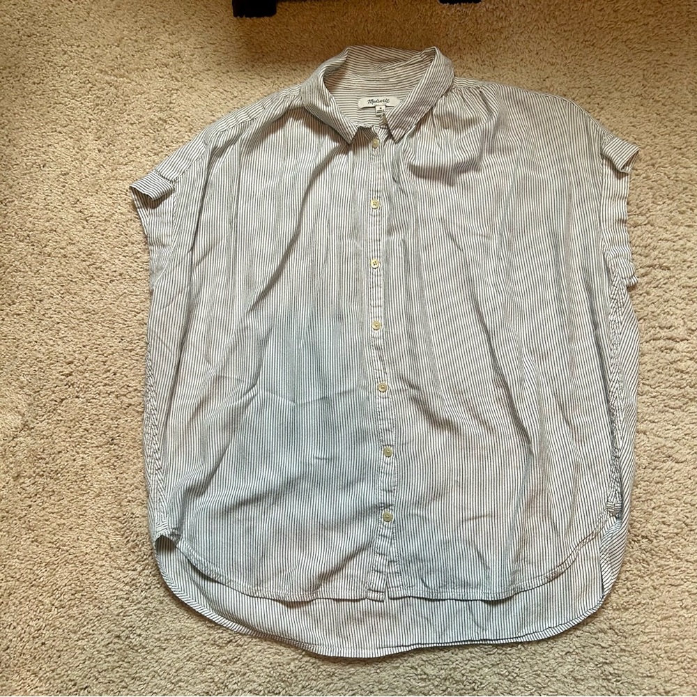 Madewell Navy and White Striped Shirt Button Up Sleeveless Size Medium